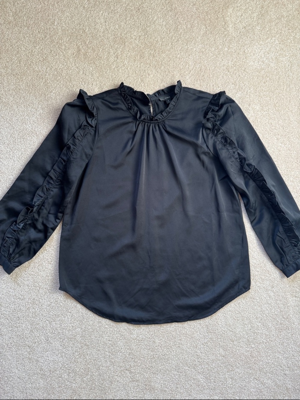 J. Crew Black Ruffle-Trim Long Sleeve Top - Picture 3 of 10